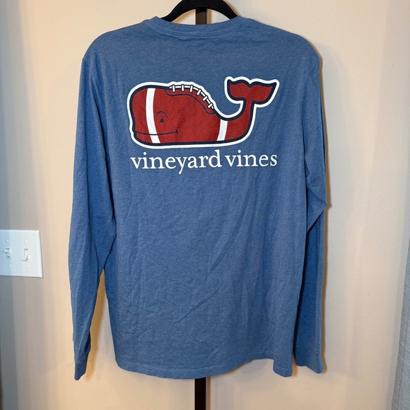 Vineyard‎ Vines Football Textured Whale Long Sleeve Pocket Tee Blue Size Small - Picture 3 of 8
